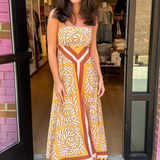 Roma Silk Strapless Maxi Dress - Orange Multi