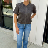 Nola Short Sleeve Button Down Cardigan - Charcoal Mocha