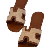 Raffia Slide Sandals - Chestnut