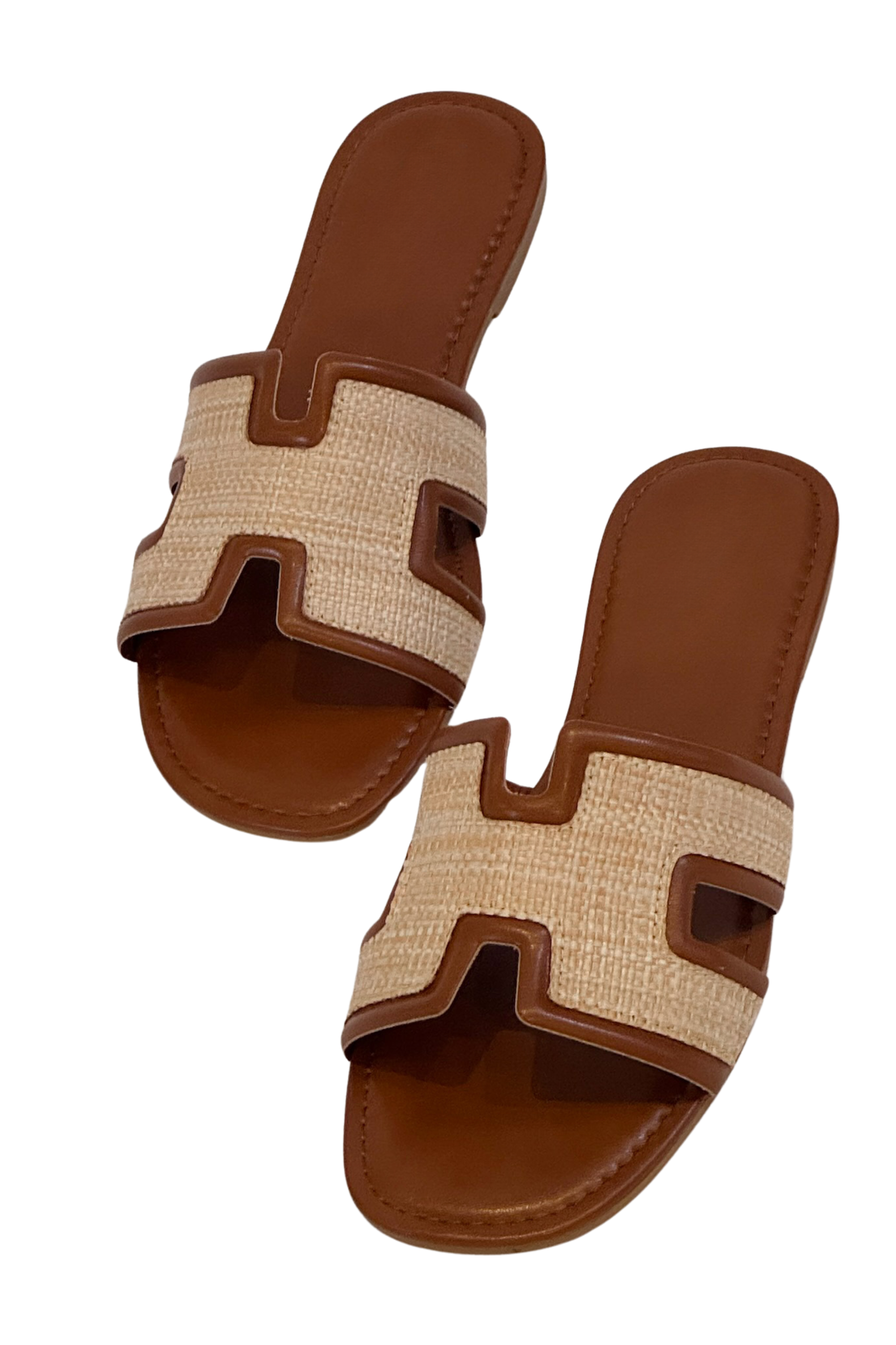 Raffia Slide Sandals - Chestnut