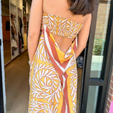 Roma Silk Strapless Maxi Dress - Orange Multi