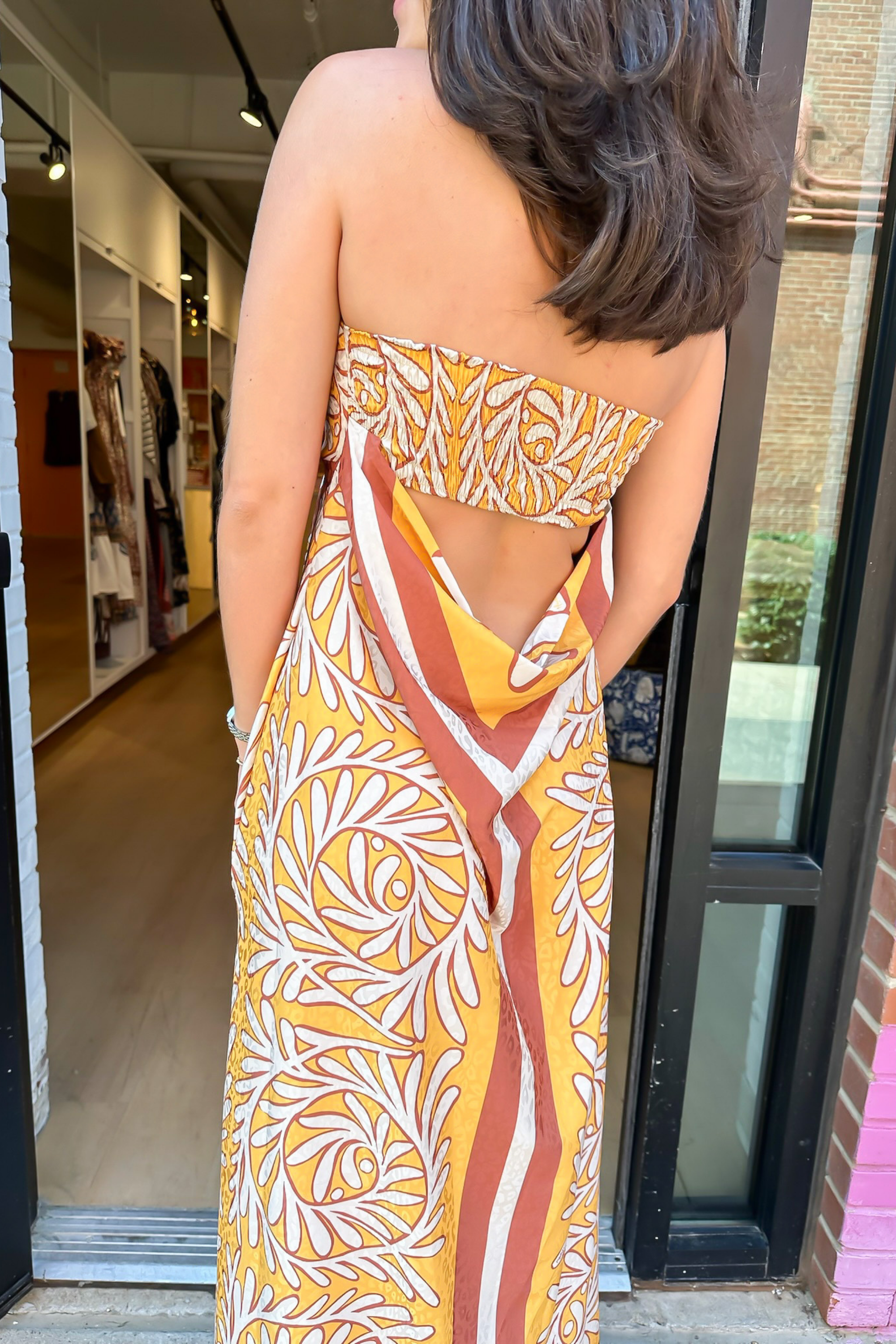 Roma Silk Strapless Maxi Dress - Orange Multi
