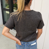 Nola Short Sleeve Button Down Cardigan - Charcoal Mocha