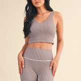 Grace Cropped Athletic Tank - Brown Gingham