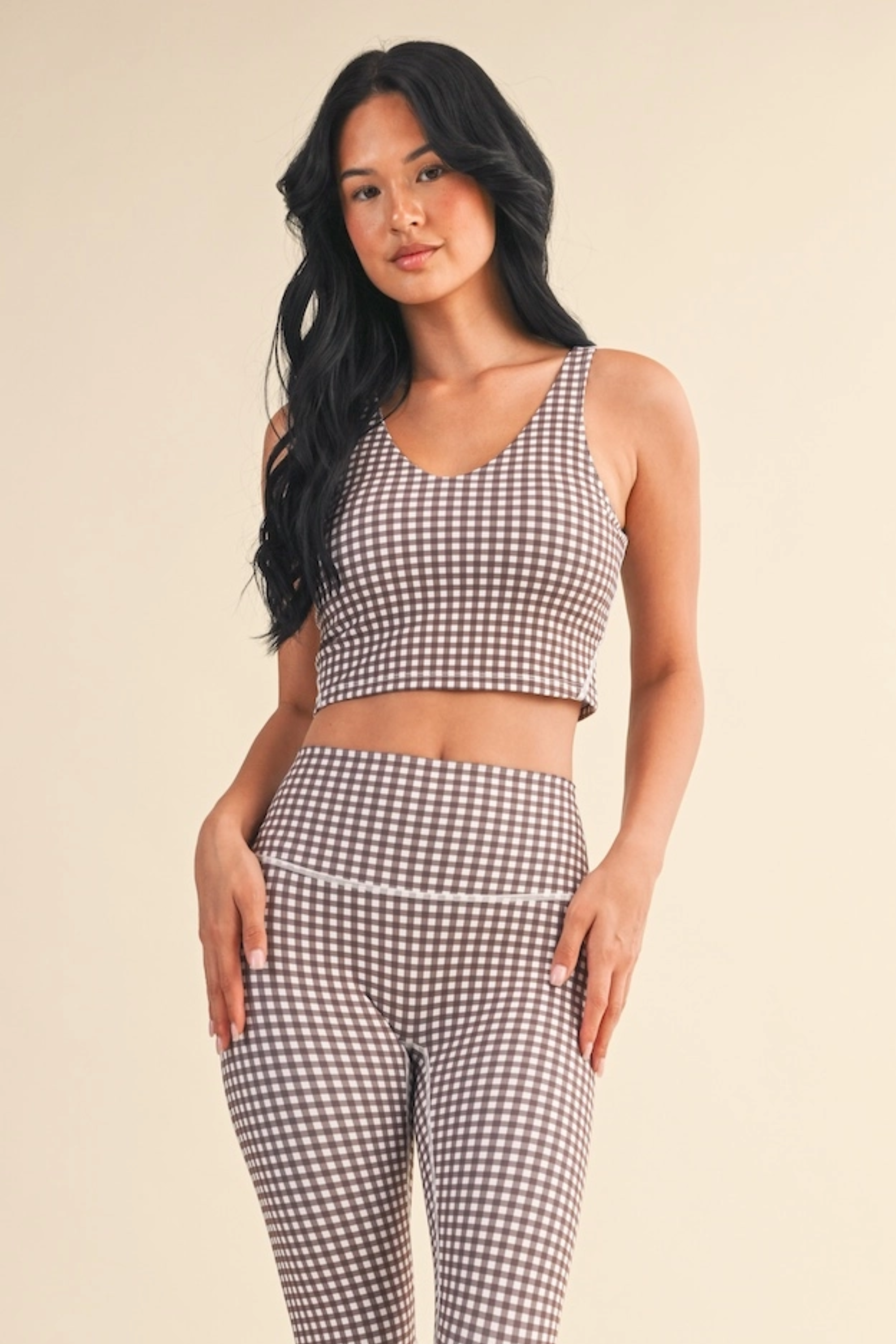 Grace Cropped Athletic Tank - Brown Gingham