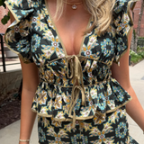 Talia Flutter Sleeve Top - Luxe Trellis