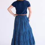 Britt Fall Smocked Maxi Skirt - Mini Dot Navy