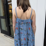 Willa Embroidered Linen Mini Dress - Denim Blue