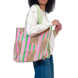 Jenna Reversible Tote Bag - Green Pink Tiger