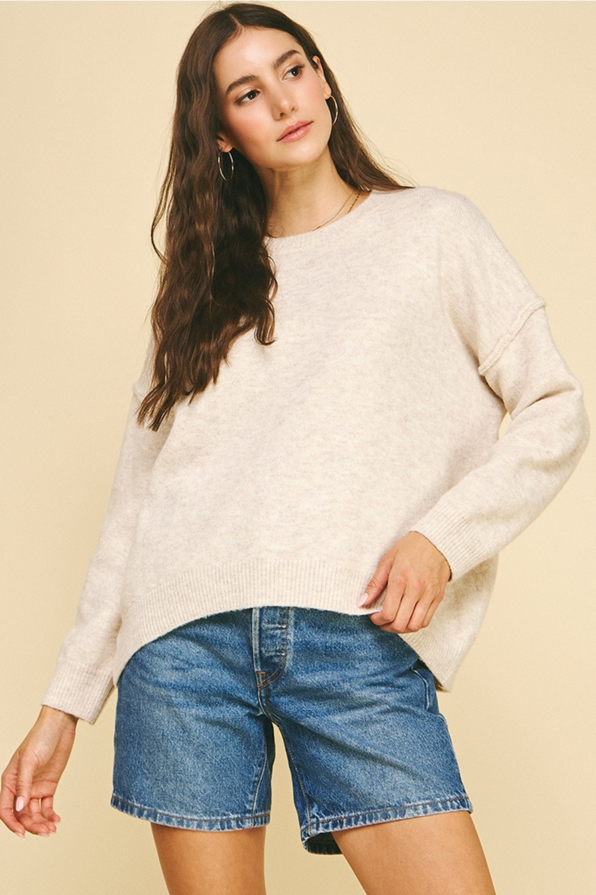 Lauren Crew Yarn Knit Sweater - Oatmeal