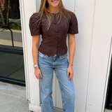 Lizzie Puff Sleeve Top - Brown