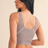 Grace Cropped Athletic Tank - Brown Gingham