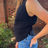 Brooke Boat Neck Asymmetrical Tank - Black