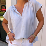 Gina Simple Vneck Blouse - Steel Blue