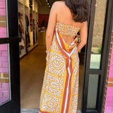 Roma Silk Strapless Maxi Dress - Orange Multi