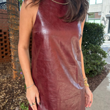 Onyx Leather Mini Dress - Burgundy