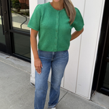 Nola Short Sleeve Button Down Cardigan - Green