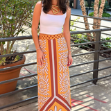 Luana Silk Maxi Skirt - Orange Multi