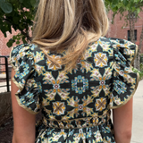 Talia Flutter Sleeve Top - Luxe Trellis