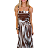 Bea Striped Midi Dress - Brown