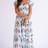 Abby Fall Sweetheart Maxi Dress - Pinstripe Floral Light Blue