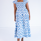 Lil Smocked Maxi Dress - Lobsters Bright Blue