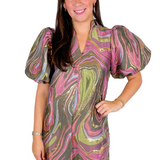 Psych Puff Sleeve Dress - VE Multi