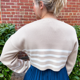 Noa Striped Crop Sweater - Khaki/White