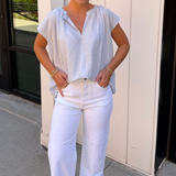 Gina Simple Vneck Blouse - Steel Blue