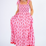 Joy Bow Maxi Dress - Coral Lobsters/Pink Stripe