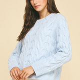 Diana Cable Crew Sweater - Baby Blue
