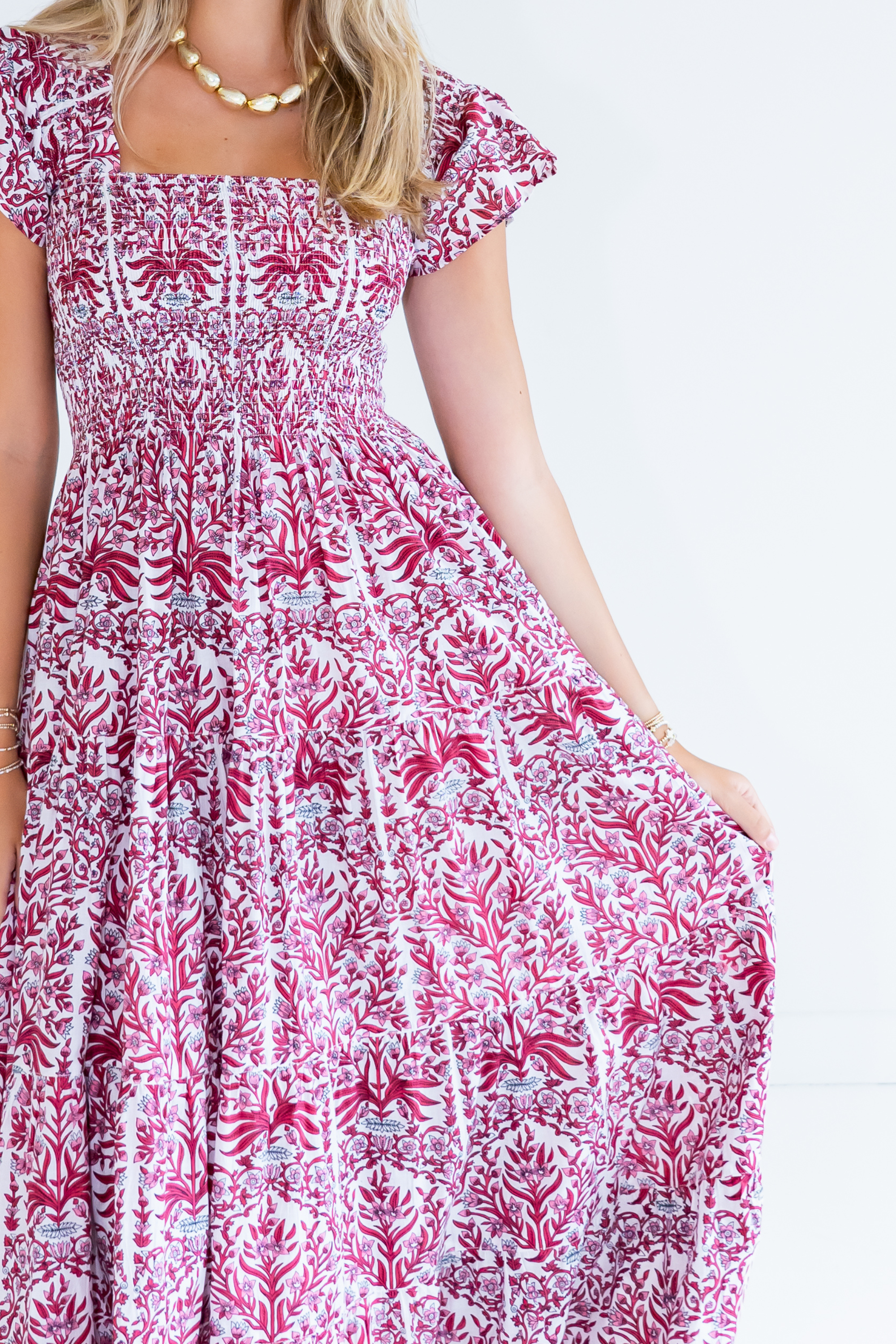 Lil Smocked Maxi Dress - Blossom Maroon