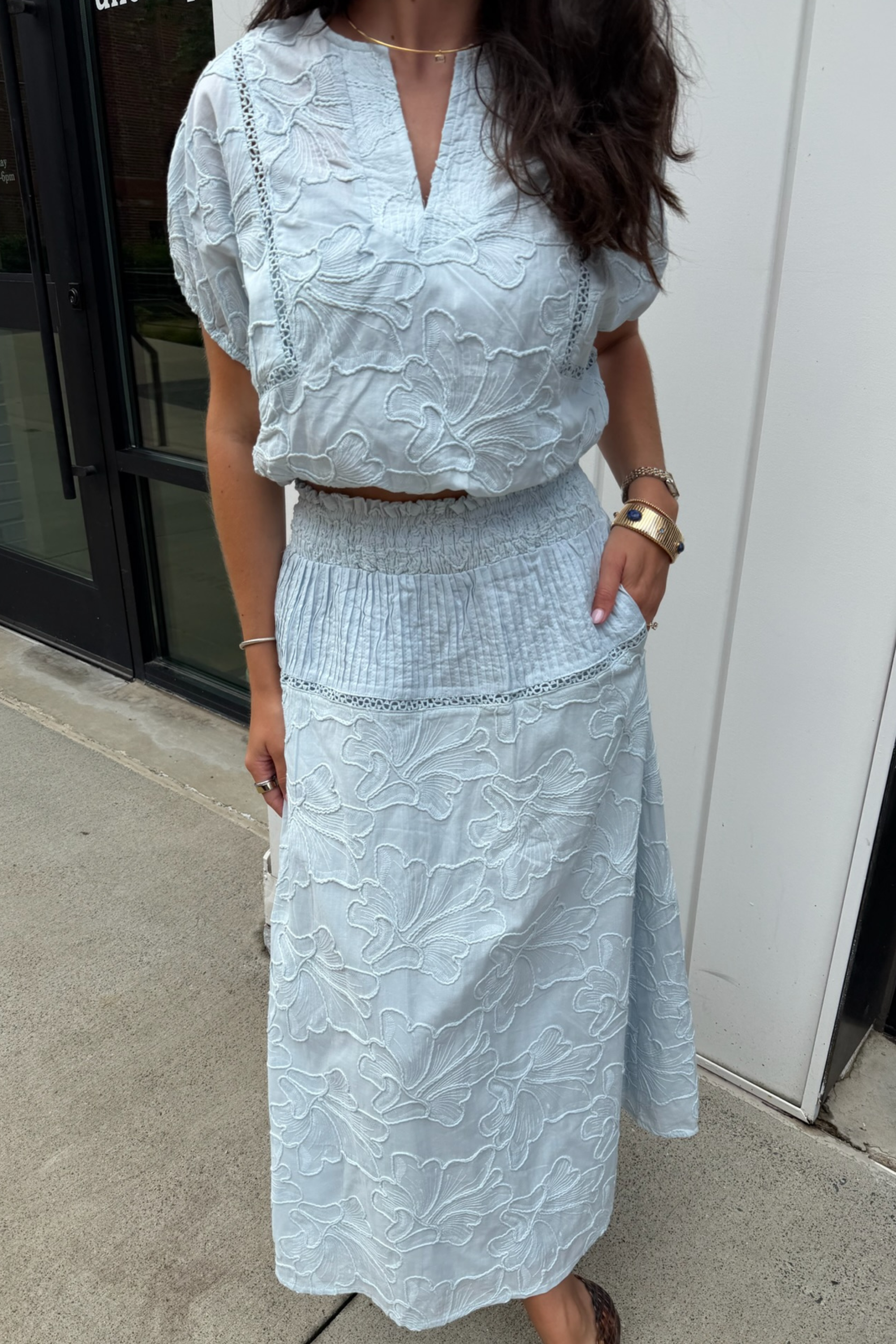 Lacey Embroidered Skirt Set - Crystal Blue