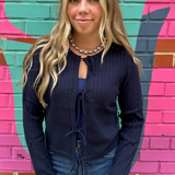 Veronique Tie Knit Top - Bleu Marine