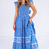 Erin Tie Back Maxi Dress - Mini Lotus Bright Blue