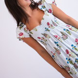 Abby Fall Sweetheart Maxi Dress - Pinstripe Floral Light Blue