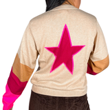 Sophie Duel Color Star Back Sweater - Camel/Pink