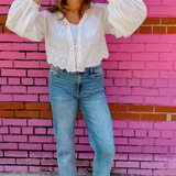 Austin Embroidery Detail Long Sleeve Blouse - White