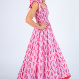 Joy Bow Maxi Dress - Coral Lobsters/Pink Stripe