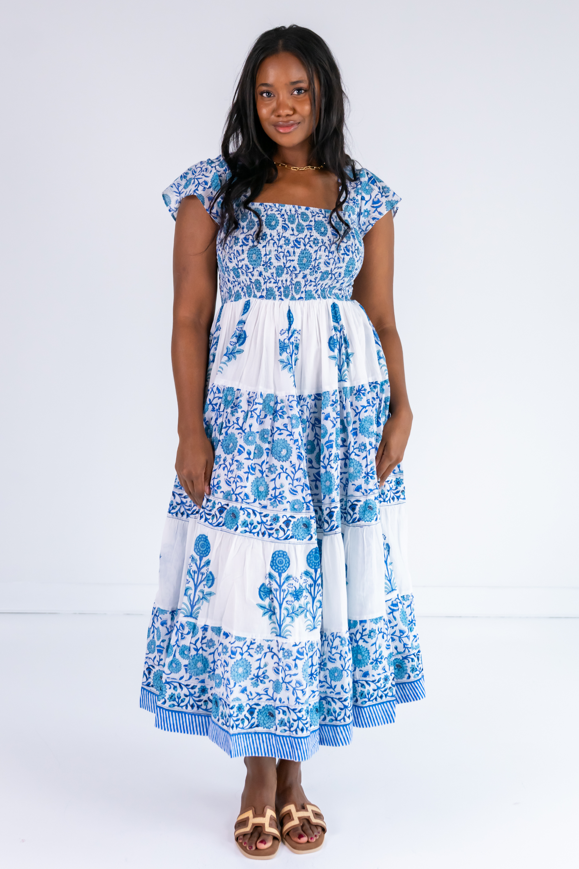 Lil Smocked Maxi Dress - Poppy Mix Blue Lil Smocked Maxi Dress - Poppy Mix Blue