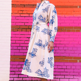 Toile Belted Maxi Dress - Ivory/Blue
