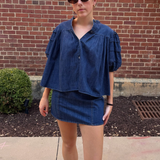 Katy Puff Sleeve Top - Denim