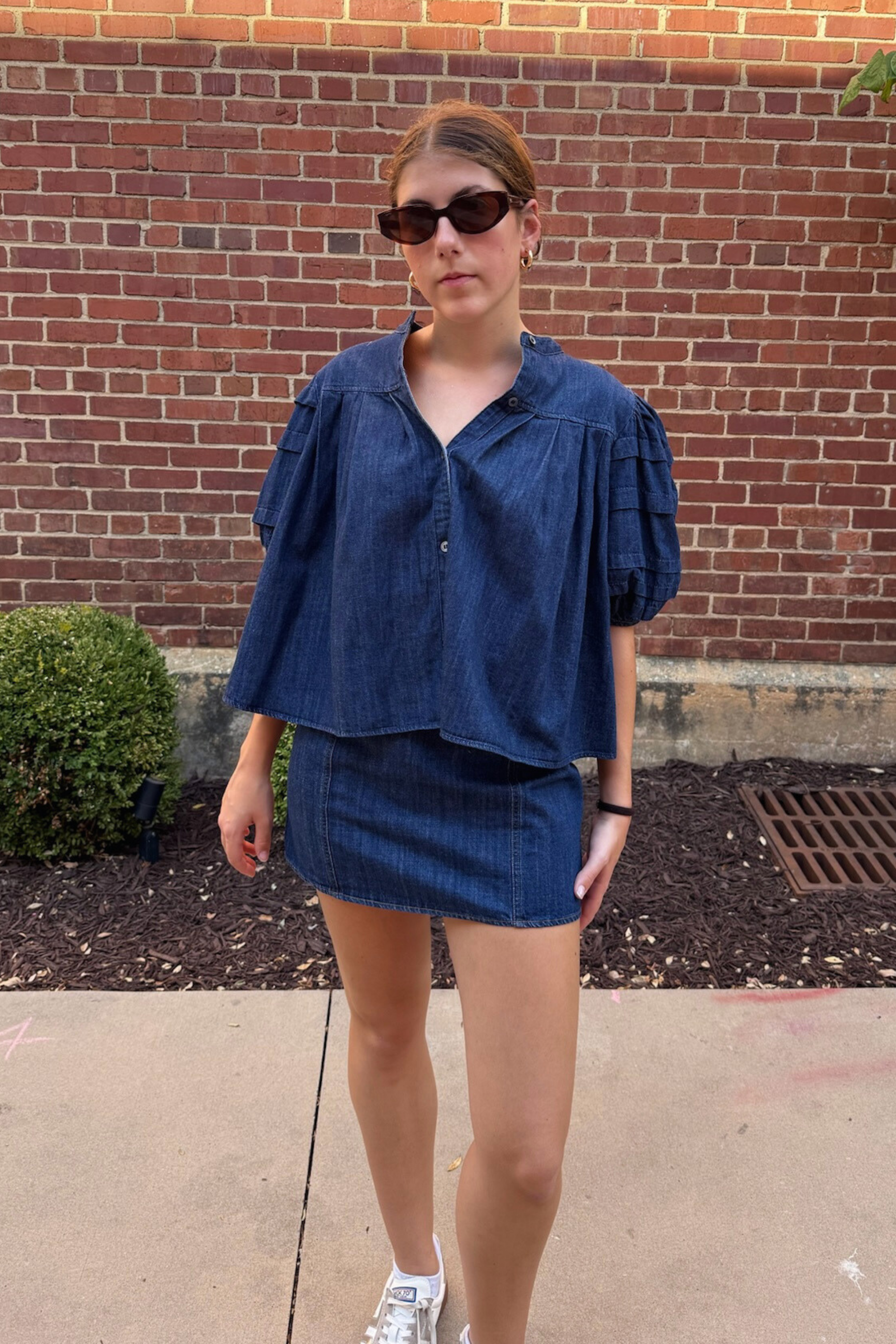 Katy Puff Sleeve Top - Denim