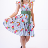 Charlie Smocked Mini Dress - Grapefruit Stripe Blue