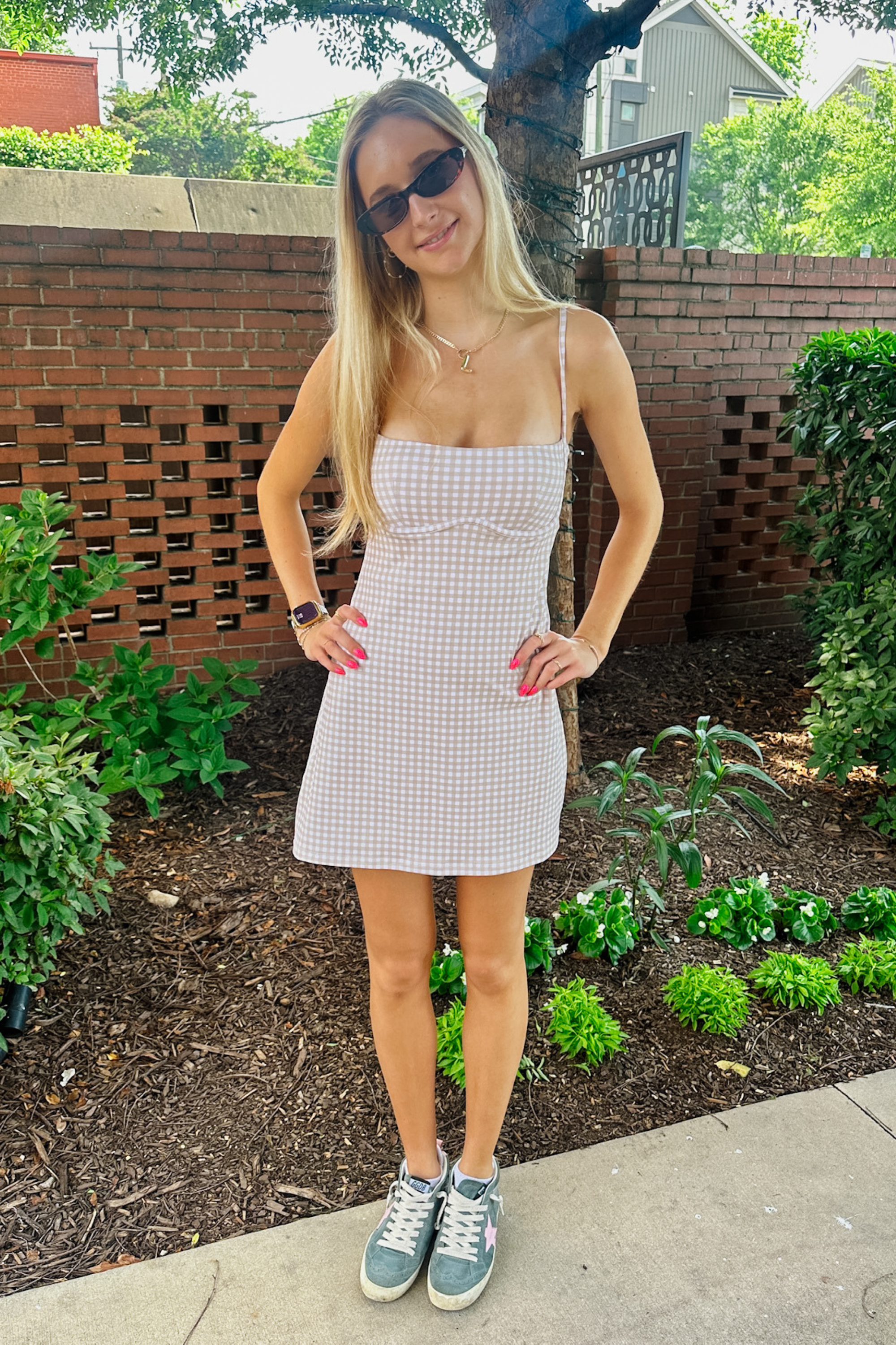 Elle Sweetheart Athletic Dress - Beige Gingham