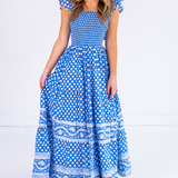 Erin Tie Back Maxi Dress - Mini Lotus Bright Blue