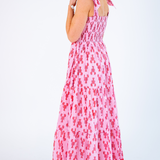 Joy Bow Maxi Dress - Coral Lobsters/Pink Stripe