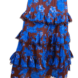 Savannah Tiered Lace Midi Skirt - Cobalt Floral