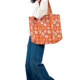 Jenna Reversible Tote Bag - Orange Flower