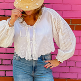 Austin Embroidery Detail Long Sleeve Blouse - White